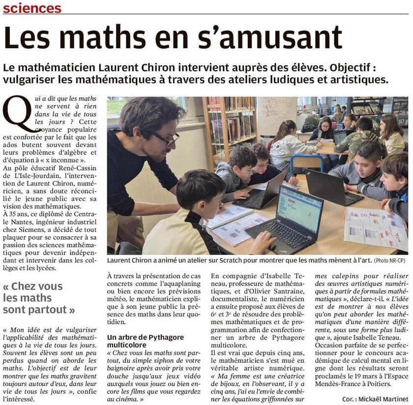 article-presse-laurent-chiron-l-isle-jourdain-college-rene-cassin Article de presse sur Laurent Chiron lors de son intervention au collège René Cassin à l'Isle Jourdain